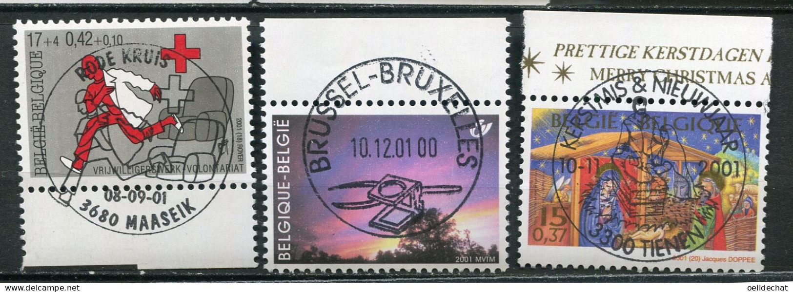 26346 Belgique N°3017, 3039/40° Croix-Rouge, Noël, Timbre De Deuil  2001  TB - Used Stamps