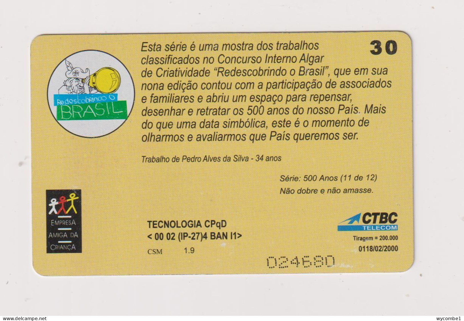 BRASIL -  Redescobrindo O Brasil Inductive  Phonecard - Brasil