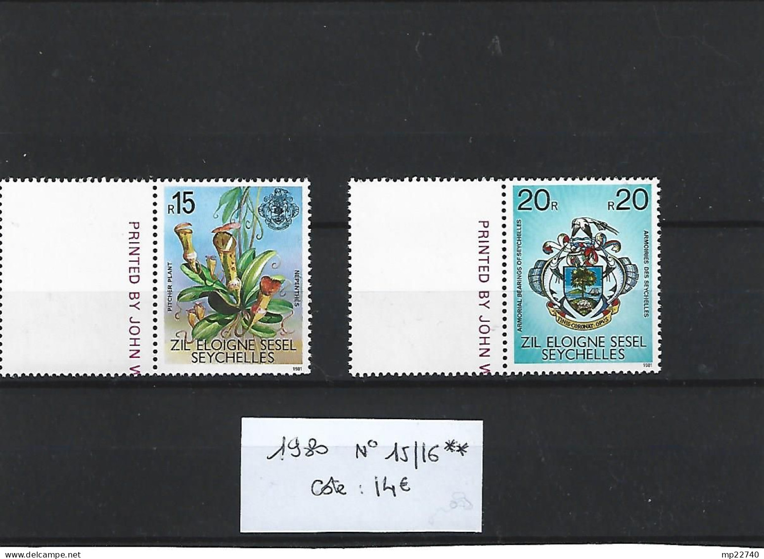 SEYCHELLES ELOIGNEES N° 15 / 16 ** MNH BORD DE FEUILLE  ARMOIRIES ORCHIDEES - Seychelles (1976-...)