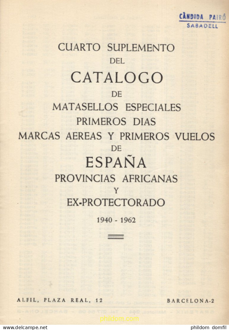 Catalogo Primer Suplemento De Matasellos Especiales Primeros Dias Marcas Aereas Y Primeros Vuelos De España 1962 - Motivkataloge