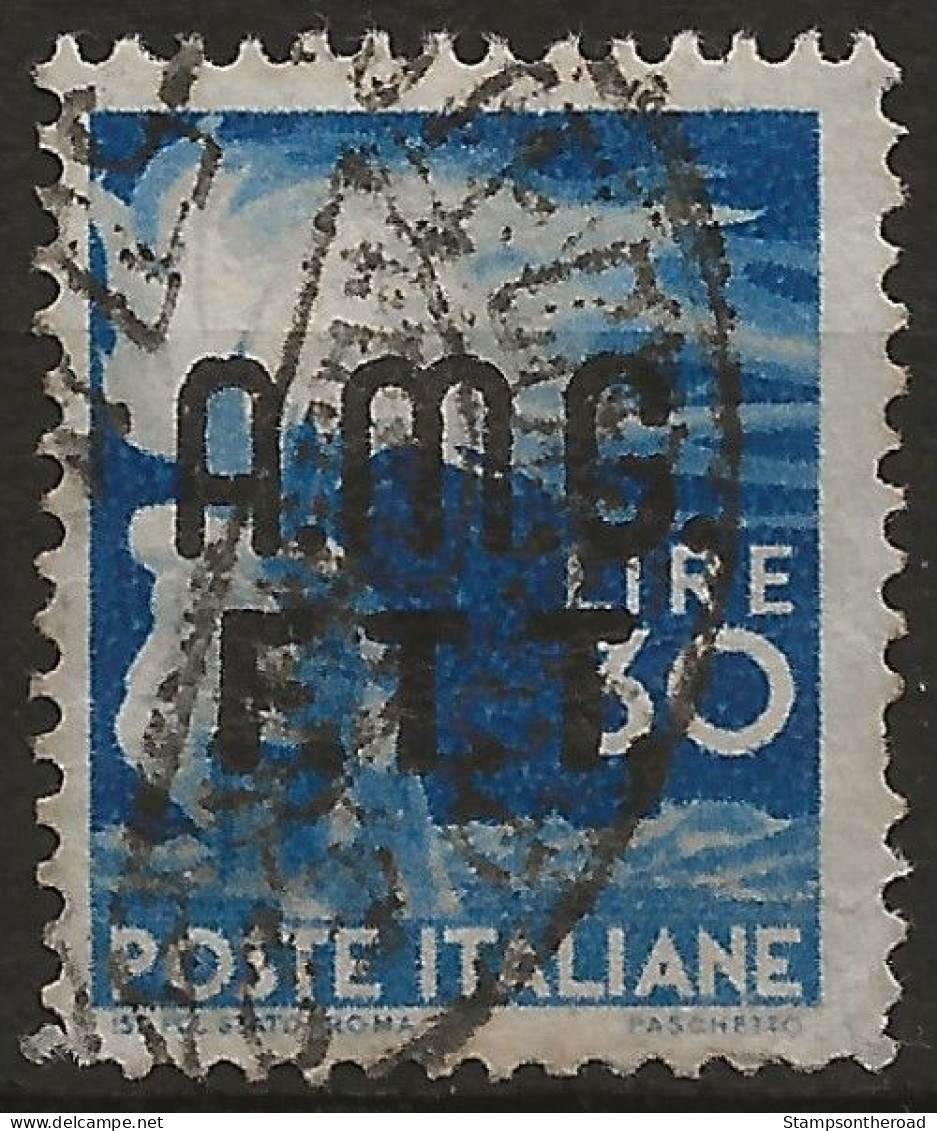 TZA15U - 1947/48 Trieste Zona A, Sassone Nr. 15, 30 Lire Azzurro, Francobollo Usato Per Posta °/ - Afgestempeld