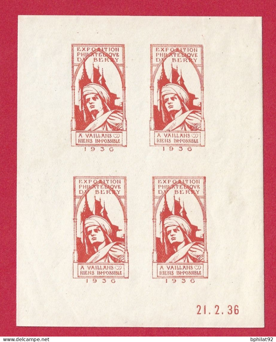 !!! DEUX BLOCS VIGNETTES EXPOSITION DE BOURGES DENTELÉ ET NON-DENTELÉ AVEC PETITE CHARNIÈRE - Philatelic Fairs