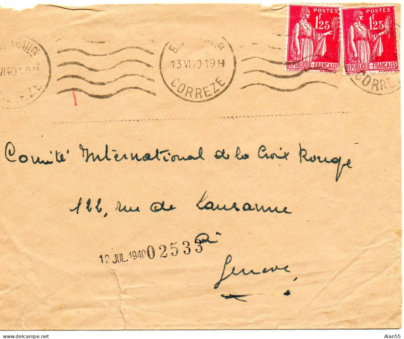 FRANCE.1940."PAIX ". POUR C.I.C.R.GENÈVE (SUISSE) - 1932-39 Paix