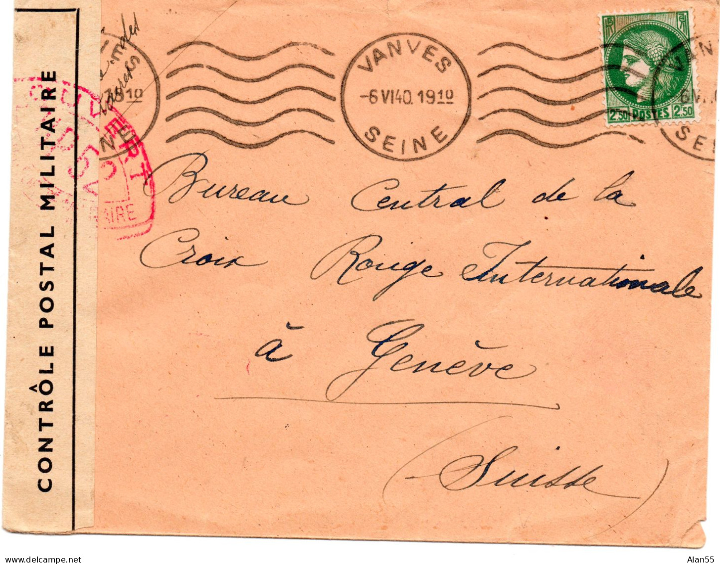 FRANCE.1940. CENSURE FRANCE "UP 52" POUR C.I.C.R.GENÈVE (SUISSE) - Rode Kruis