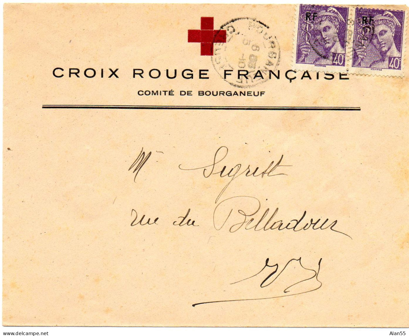 FRANCE.1944. LS.TYPE  "MERCURE"."CROIX-ROUGE FRANÇAISE -COMITE DE BOURGANEUF".(CREUSE). - 1938-42 Mercurius