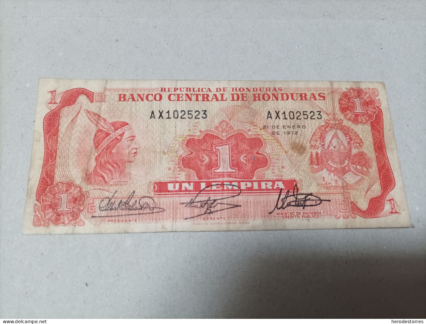 Billete Honduras 1 Lempira, Año 1972 - Honduras
