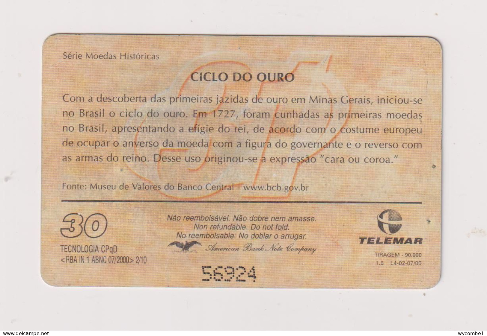 BRASIL -  Gold Coin Inductive  Phonecard - Brasilien