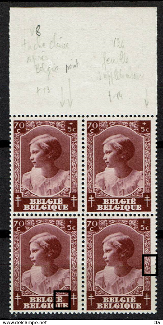 462  **  Bloc 4  Bdf  T3  LV6  Tache Après Belgïe T4 LV 26 Feuille Supplémentaire - 1931-1960