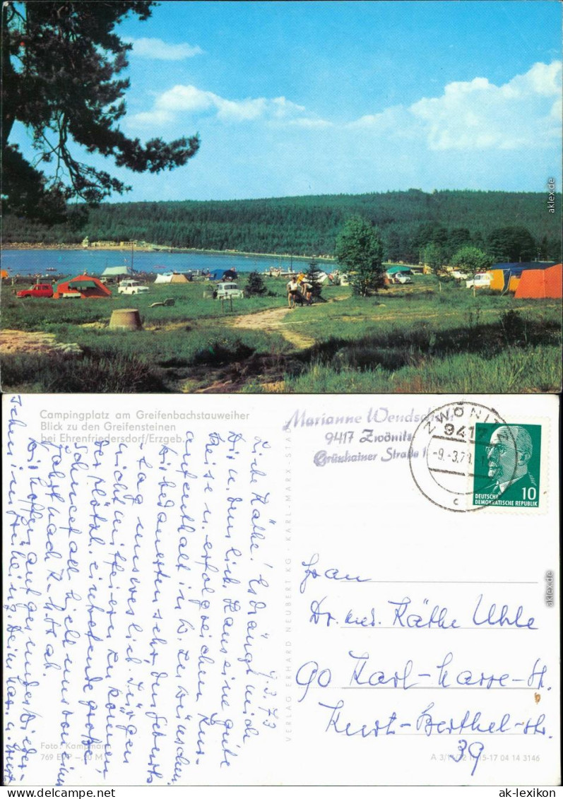 Ansichtskarte Ehrenfriedersdorf Campingplatz Am Greifenbachstauweiher 1972 - Ehrenfriedersdorf