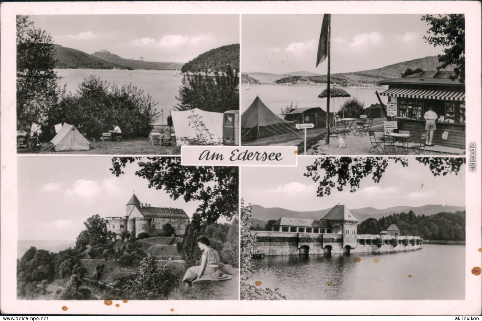 Waldeck (am Edersee) Zeltplatz Mit Kiosk, Burg, Edertalsperre 1953 - Waldeck