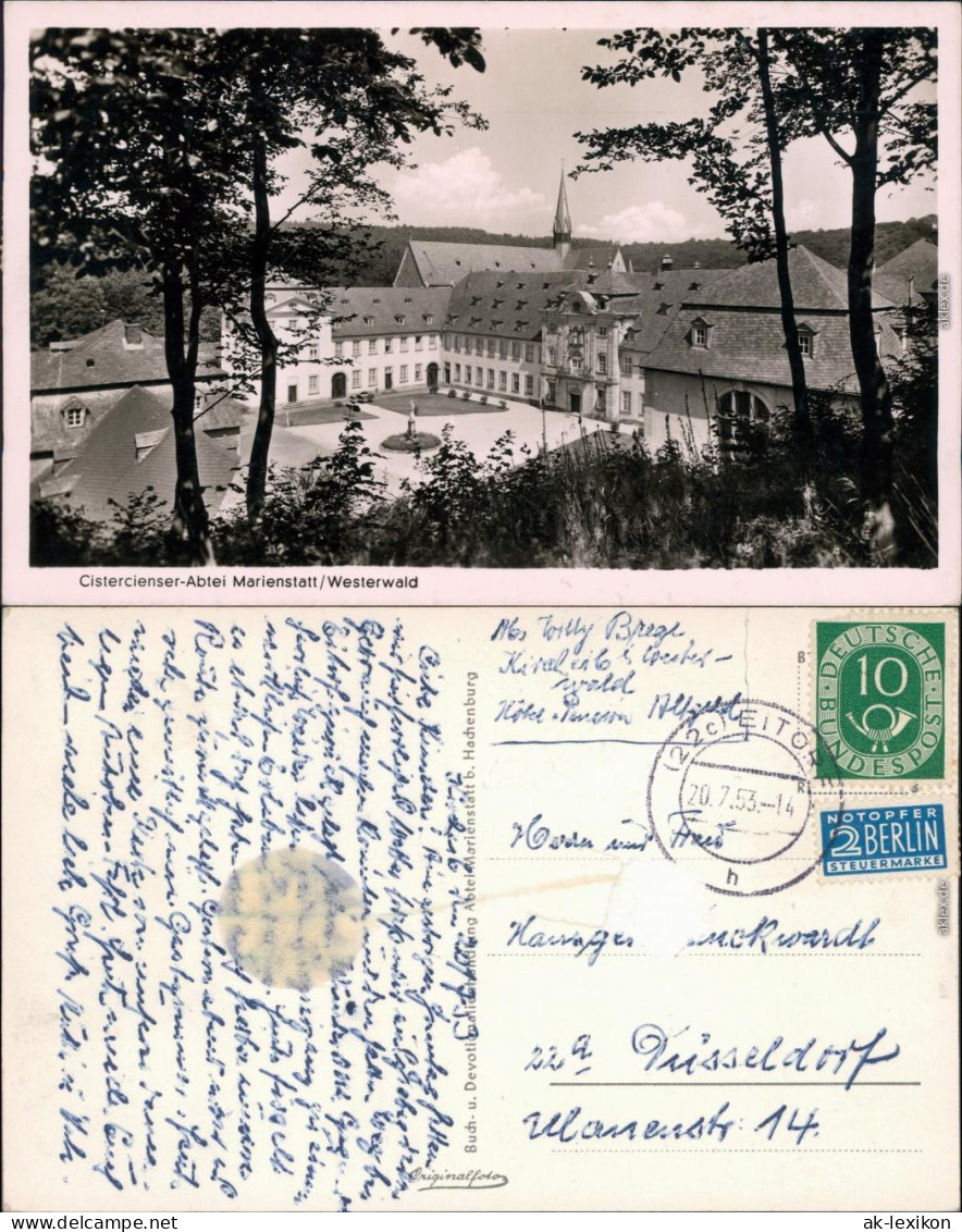 Ansichtskarte Hachenburg Blick Auf Die Cistercienser Abtei Marienstatt 1953  - Hachenburg