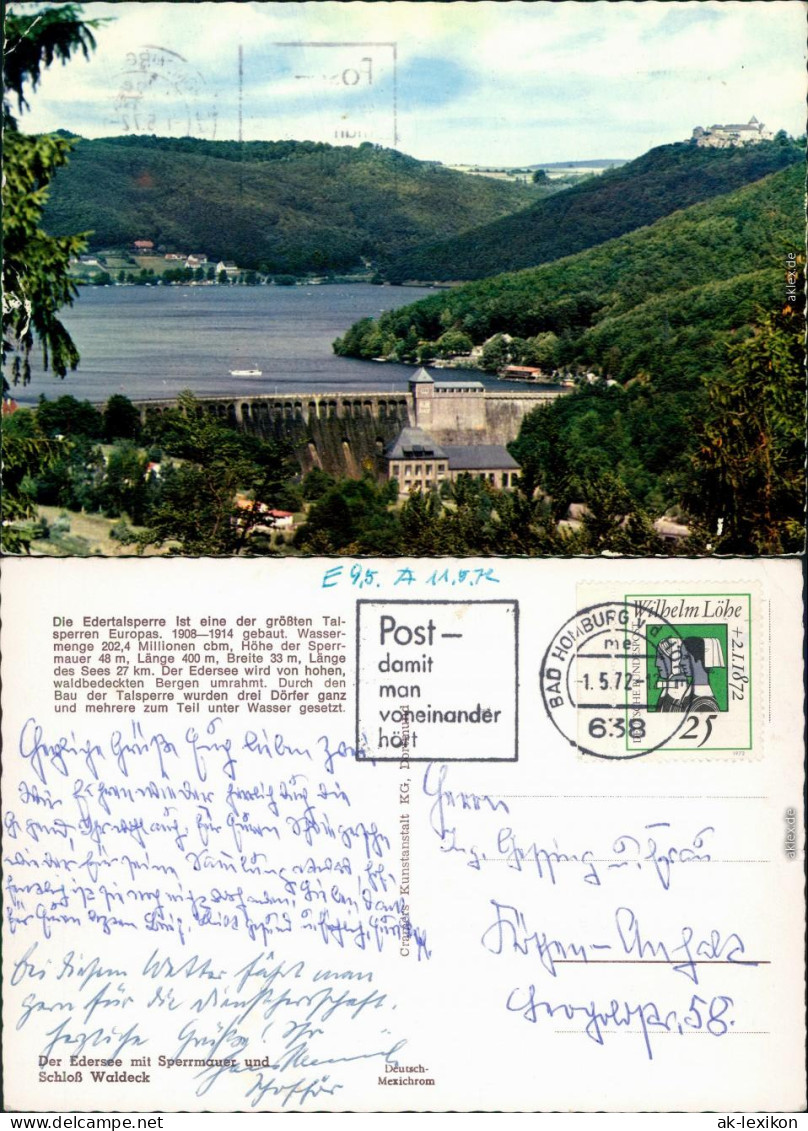 Ansichtskarte Asel-Vöhl Edertalsperre, Edersee, Schloß Waldeck 1972 - Waldeck