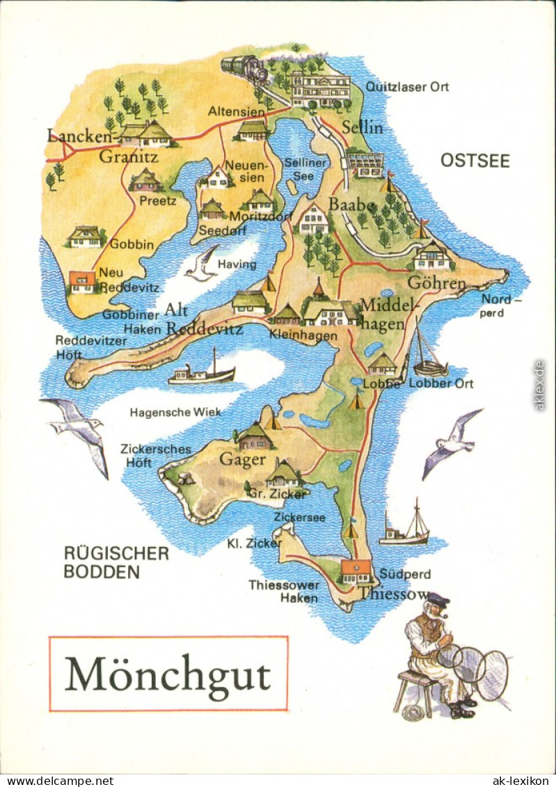 Ansichtskarte Göhren (Rügen) Landkarte Mönchgut 1988 - Göhren