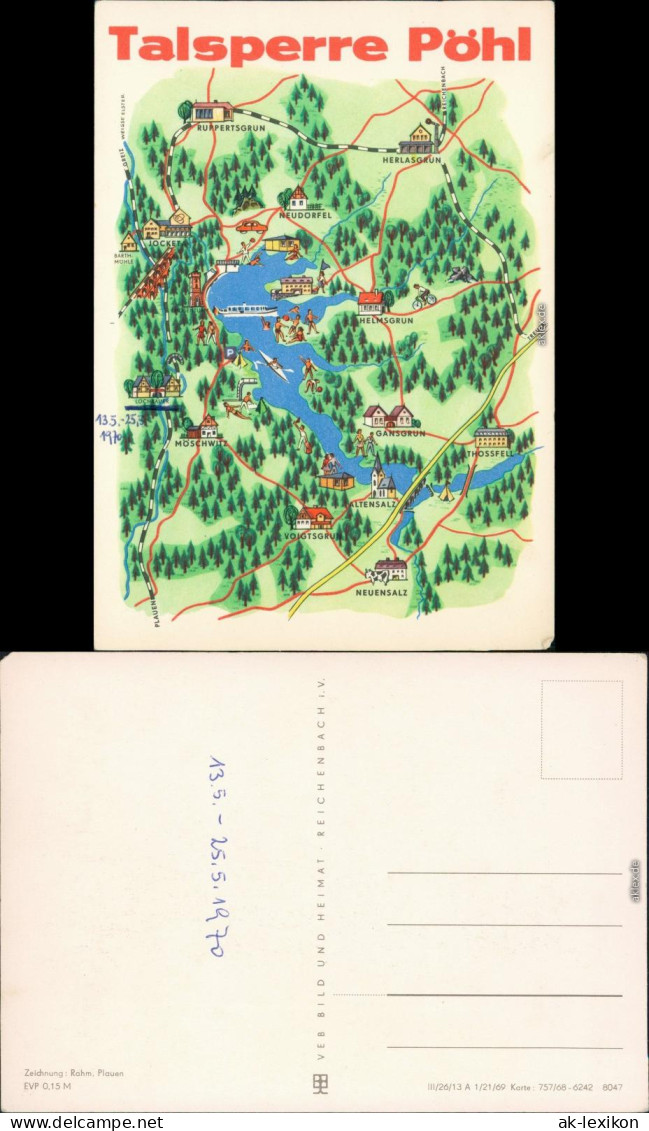 Ansichtskarte Pöhl Landkarte: Talsperre Pöhl 1969 - Pöhl