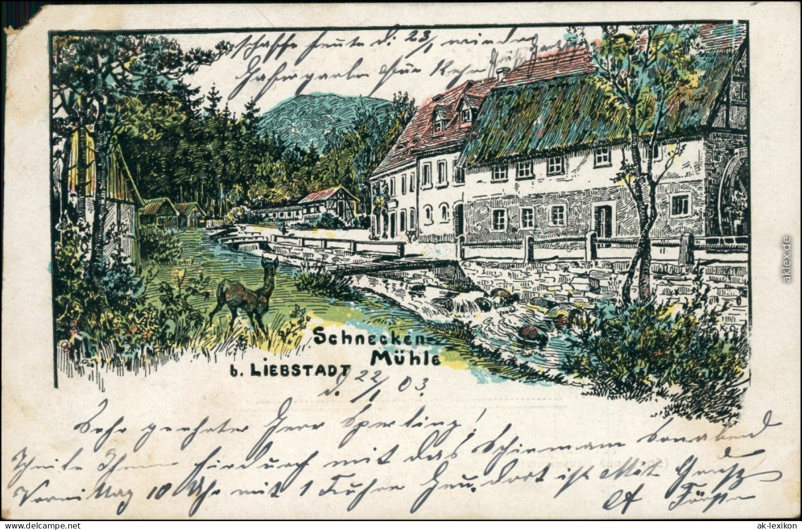 Ansichtskarte Liebstadt Künstlerkarte Schneckenmühle 1908  - Liebstadt