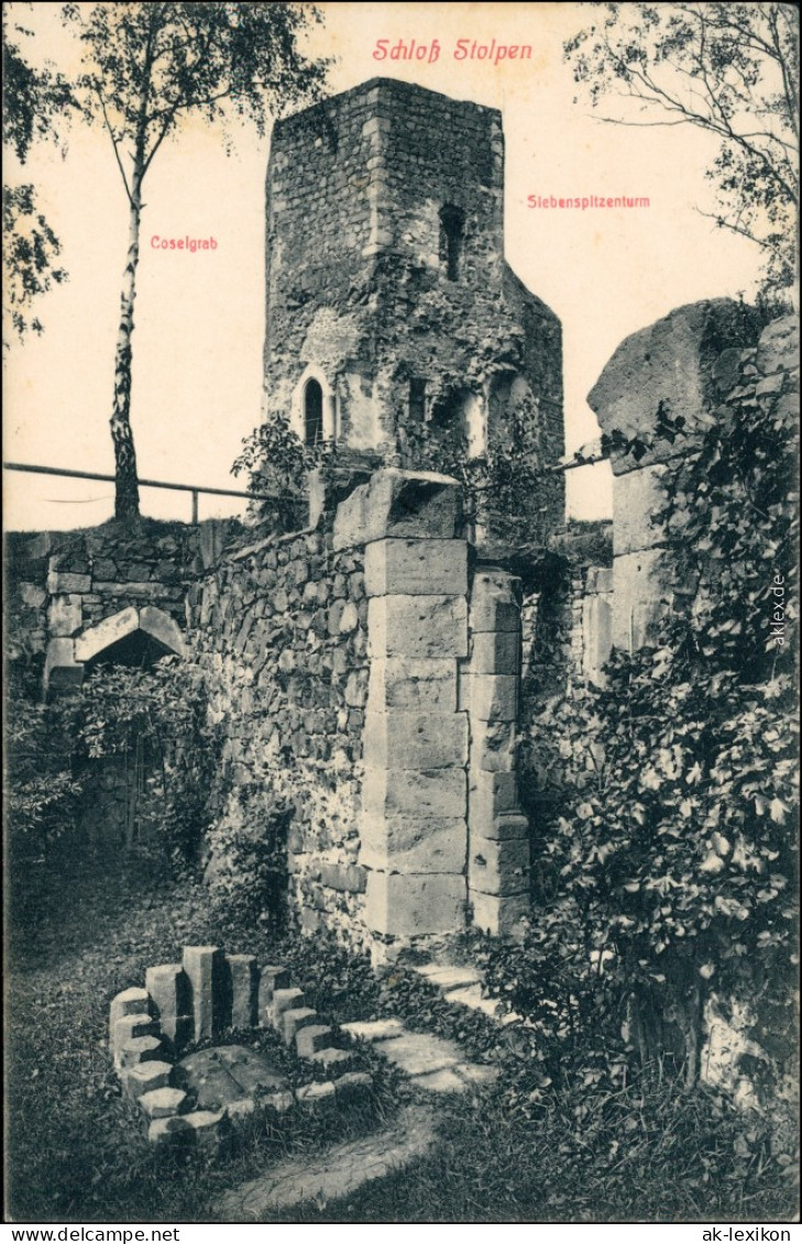 Ansichtskarte Stolpen Burg, Coselgrab, Siebenspitzenturm 1915  - Stolpen