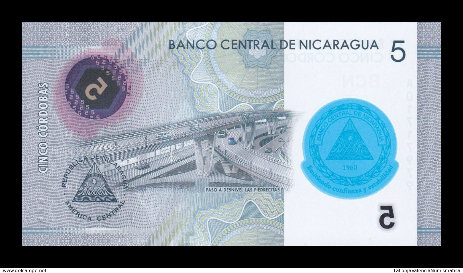 Nicaragua 5 Córdobas Commemorative 2020 Pick 219 Polymer Sc Unc - Nicaragua