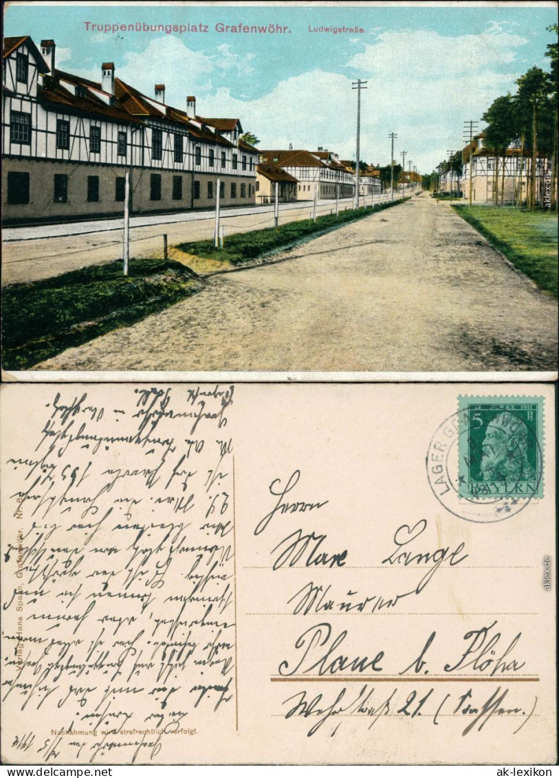 Ansichtskarte Grafenwöhr Truppenübungsplatz - Ludwigstrasse 1913  - Grafenwoehr