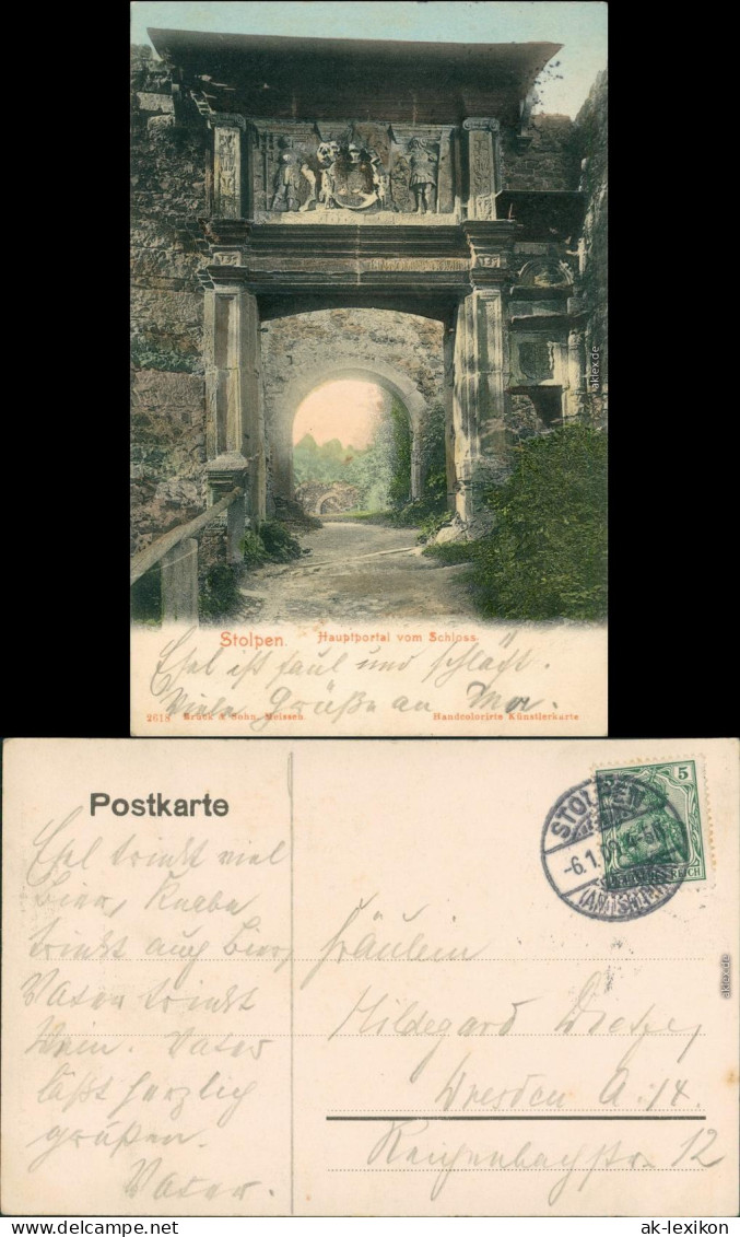 Ansichtskarte Stolpen Hauptportal Vom Schloss - Handcoloriert 1909  - Stolpen