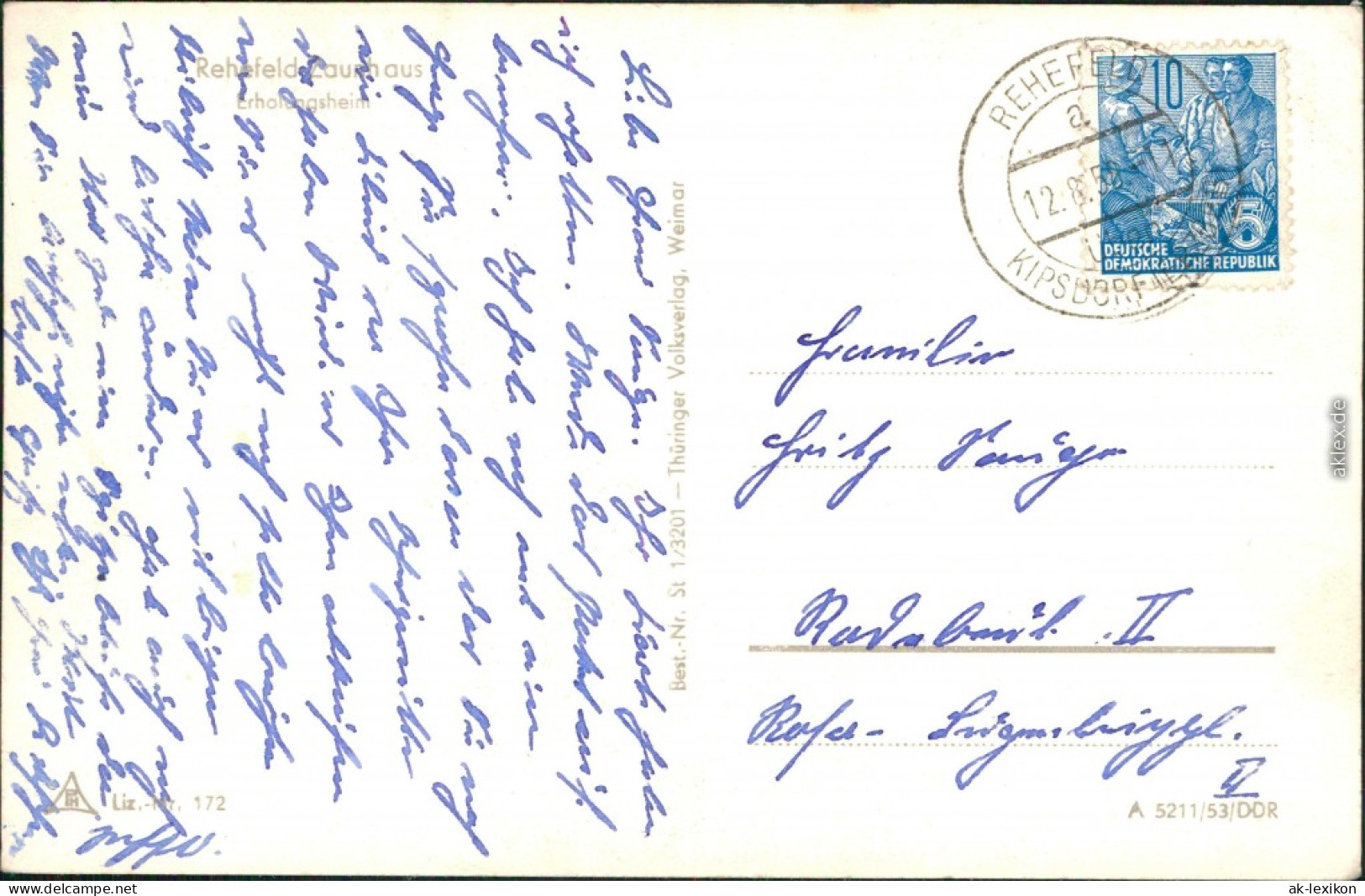 Ansichtskarte Rehefeld-Altenberg (Erzgebirge) FDGB Erholungsheim "Aufbau" 1953 - Rehefeld