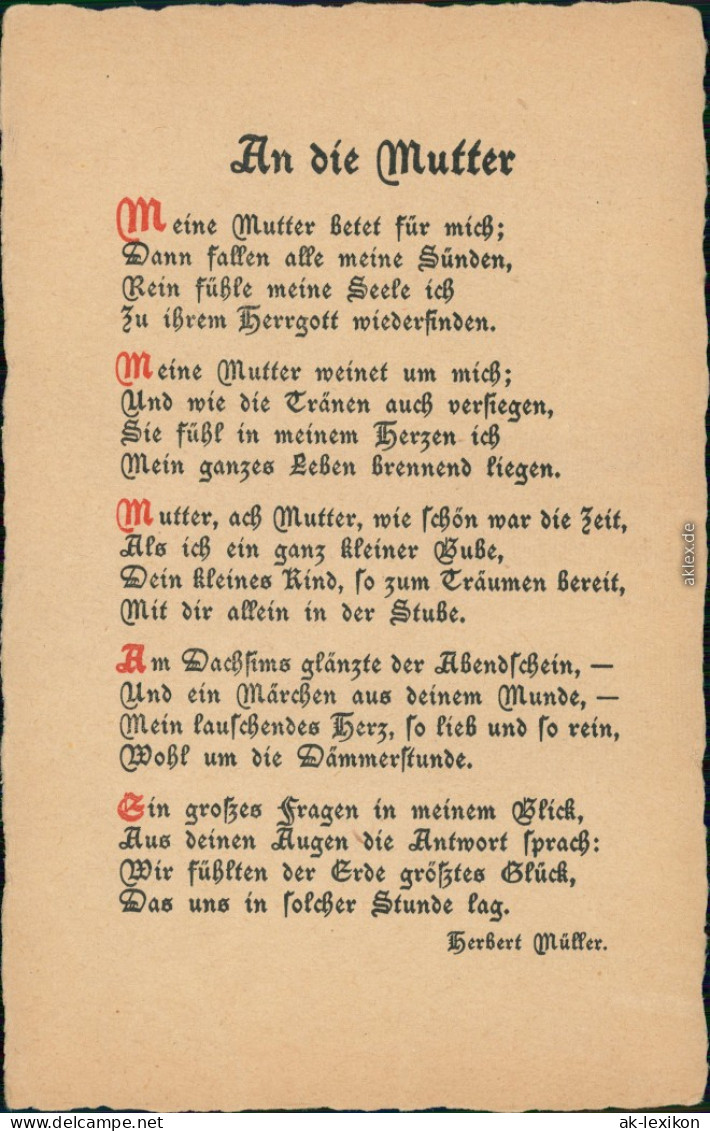 Ansichtskarte  Sprüche Menschen Soziales - An Die Mutter 1928 - Philosophie & Pensées