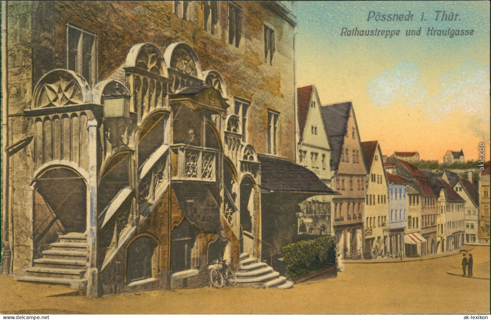 Ansichtskarte Pößneck Rathaustreppe Und Krautgasse 1913 - Pössneck