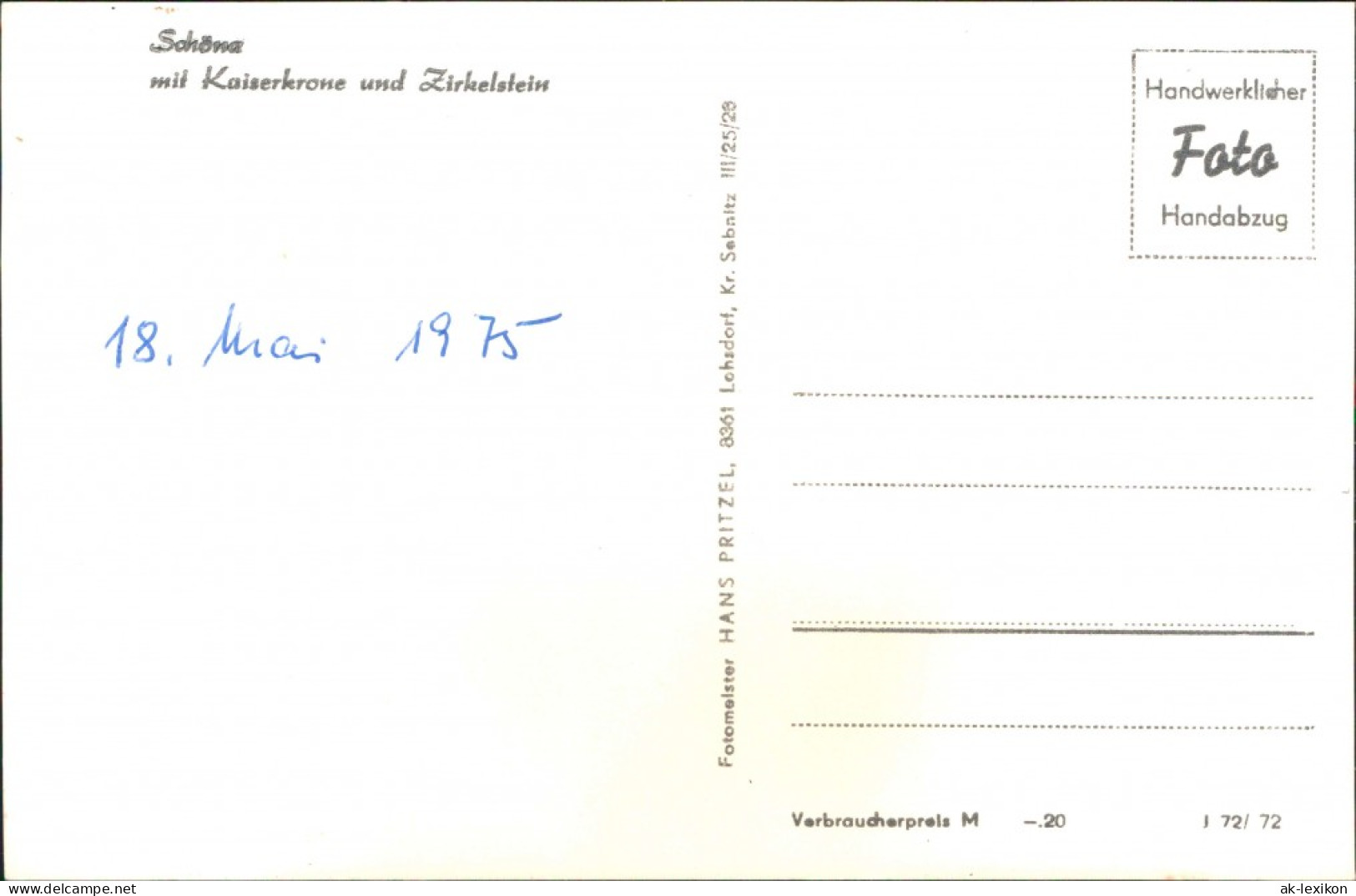 Schöna-Reinhardtsdorf- Auf Den Ort Mit Kaiserkrone Und Zirkelstein 1972 - Schoena