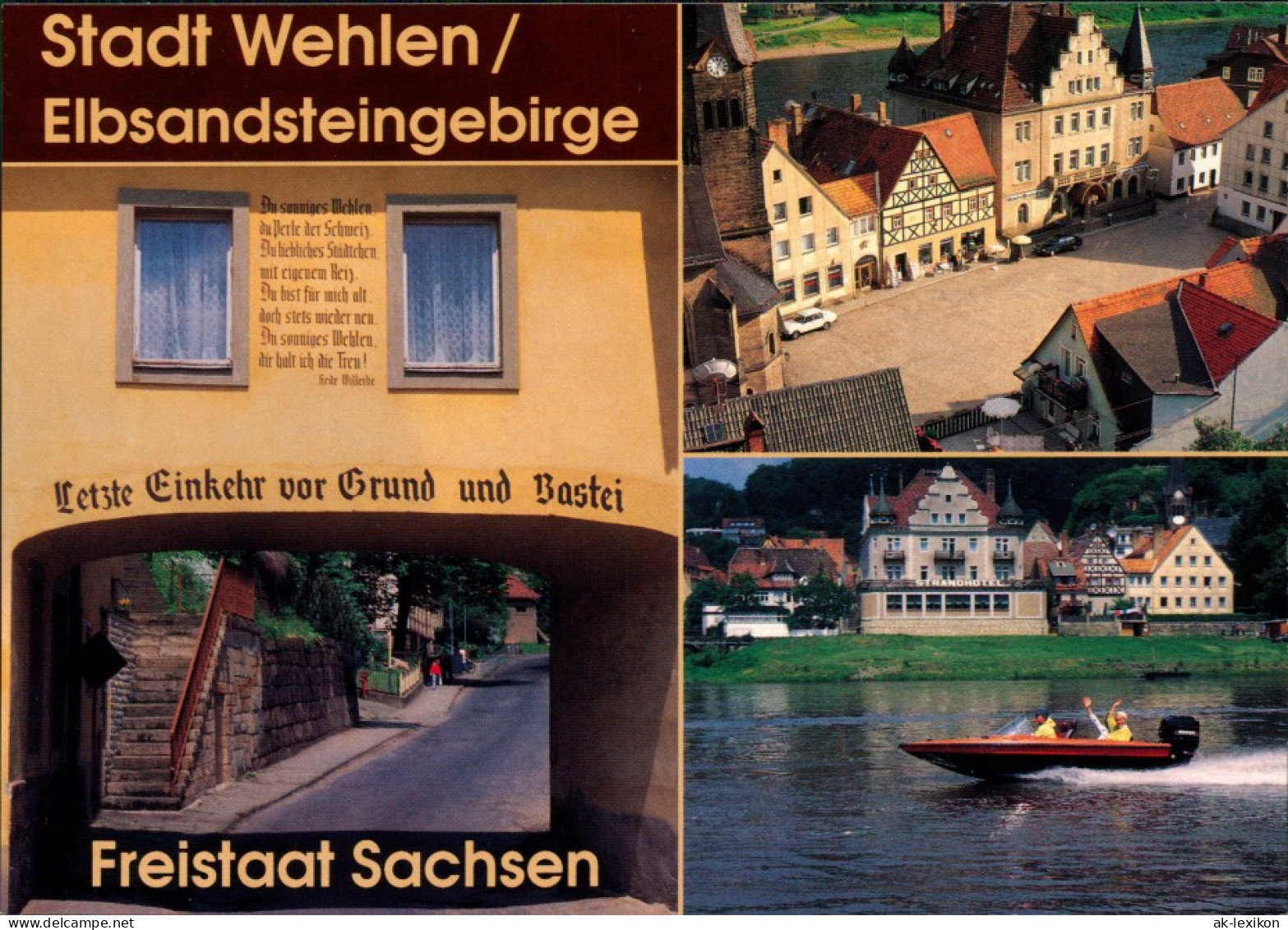 Ansichtskarte Wehlen Hausfassade Und Tor, Markt, Elbe - Motorboot 1995 - Wehlen