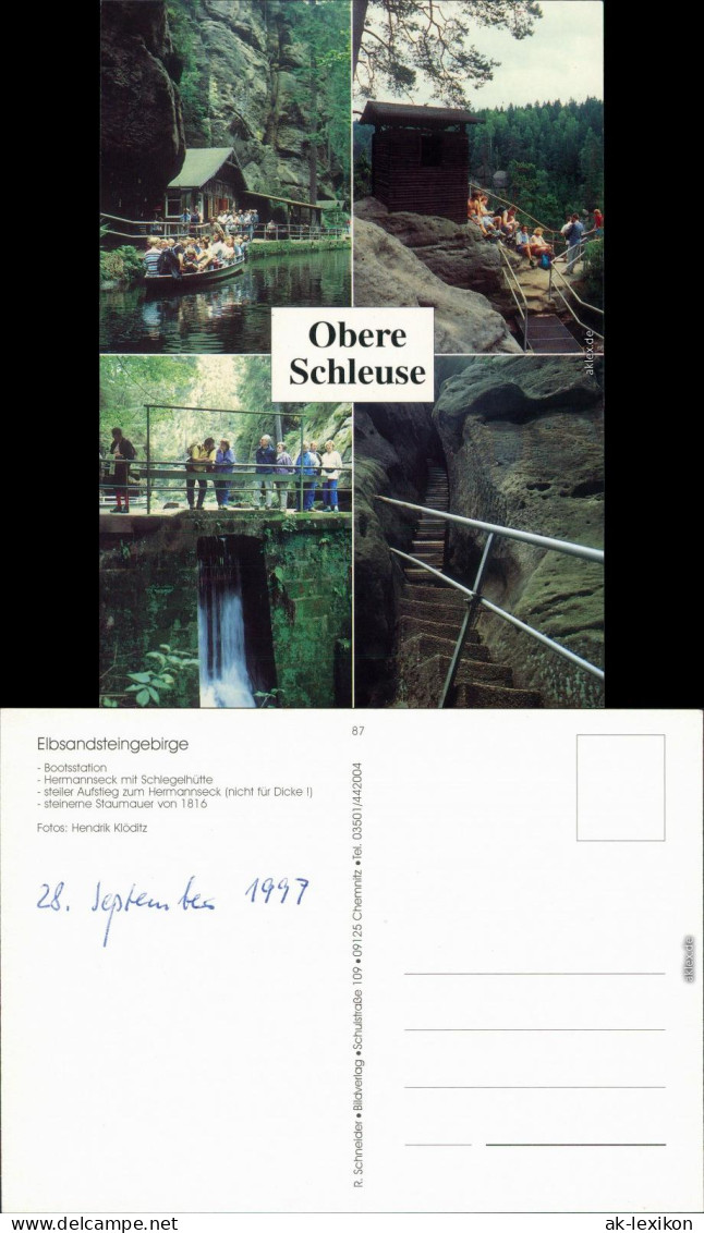 Ansichtskarte Hinterhermsdorf-Sebnitz Bootstation Obere Schleuse 1997 - Hinterhermsdorf