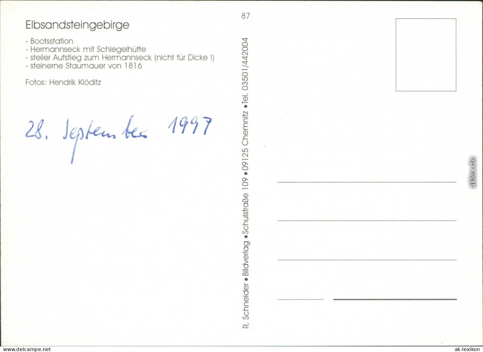 Ansichtskarte Hinterhermsdorf-Sebnitz Bootstation Obere Schleuse 1997 - Hinterhermsdorf