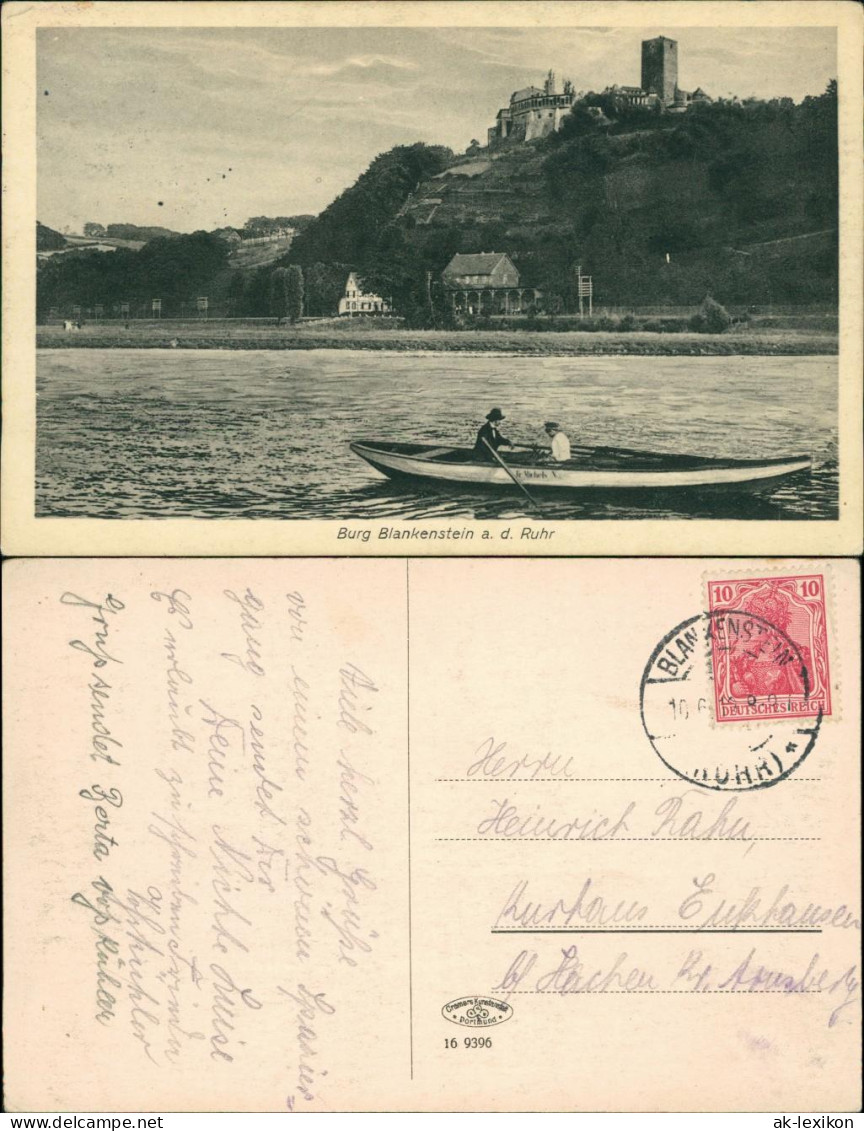 Ansichtskarte Hattingen Burg Blankenstein, Ruderboot 1912 - Hattingen