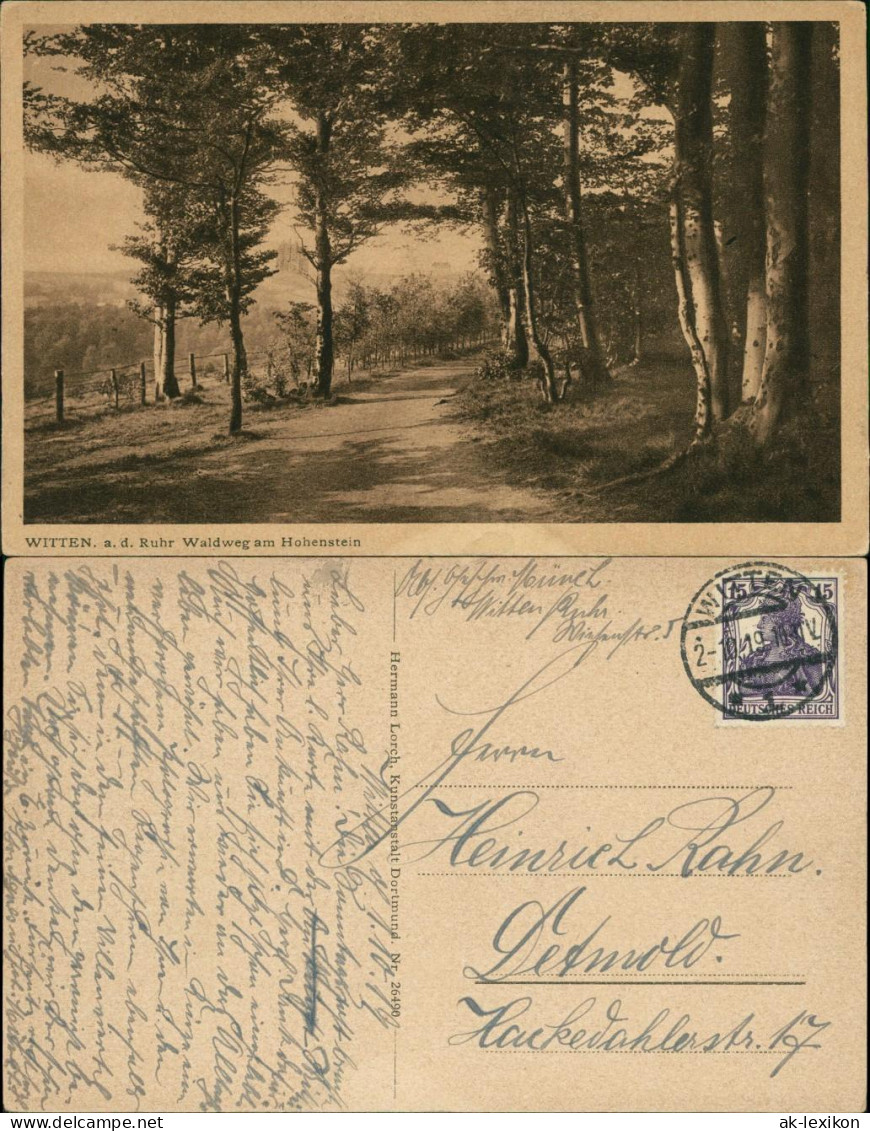 Ansichtskarte Witten (Ruhr) Waldweg Am Hohenstein 1919 - Witten