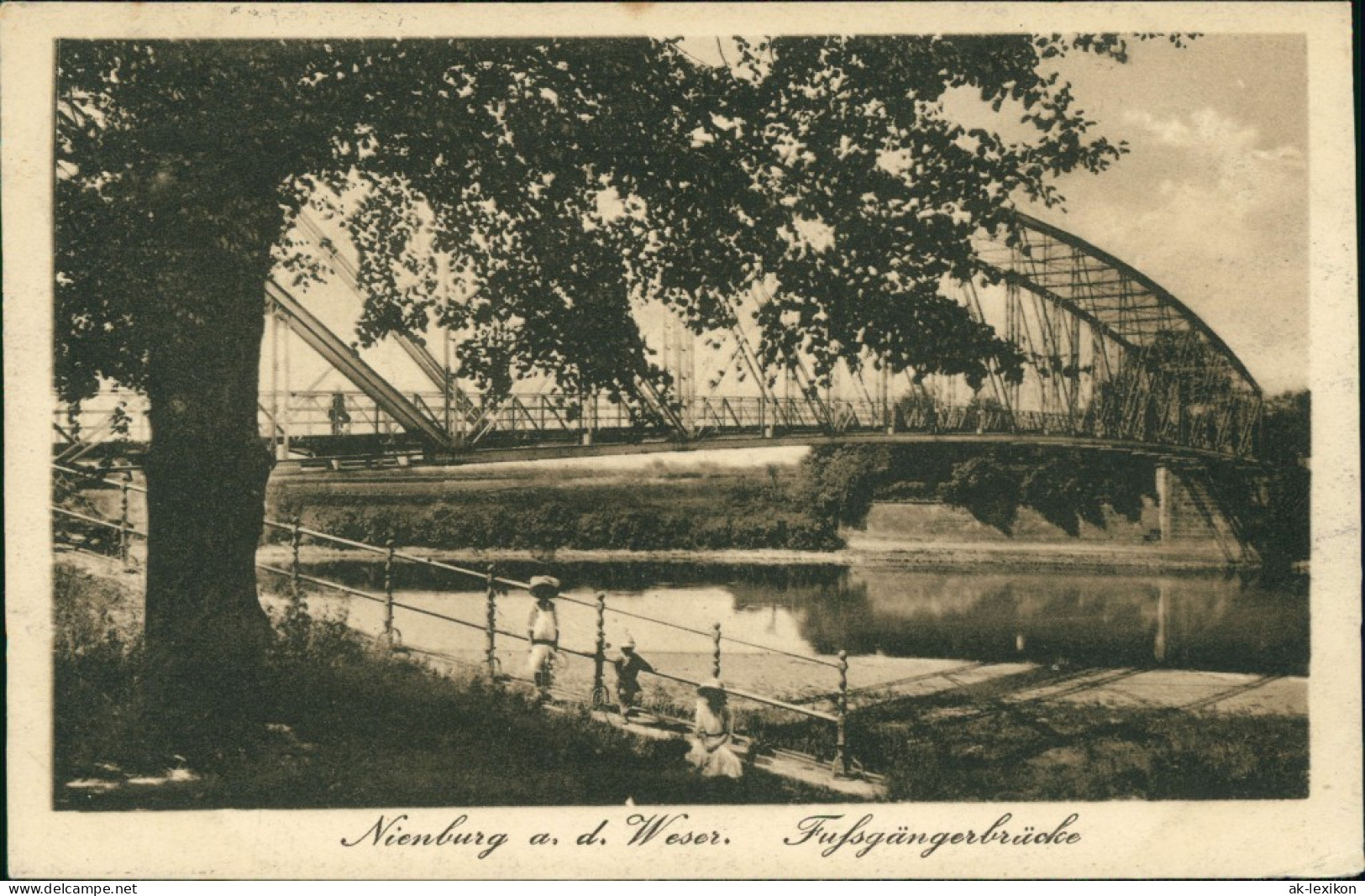 Ansichtskarte Nienburg/Weser Fußgängerbrücke 1917 - Nienburg