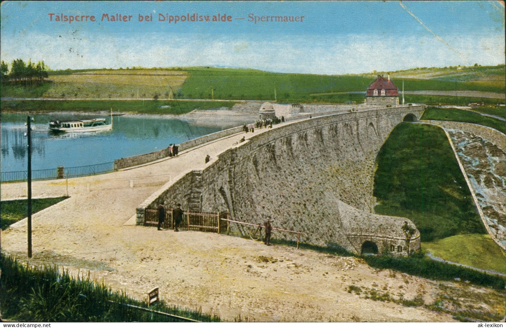Ansichtskarte Dippoldiswalde Talsperre Malter Sperrmauer Mit Boot 1921 - Dippoldiswalde