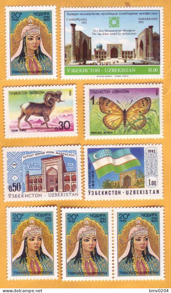 1992 Uzbekistan Architecture, Nature, Butterflies  9 Stamps Mint. - Ouzbékistan