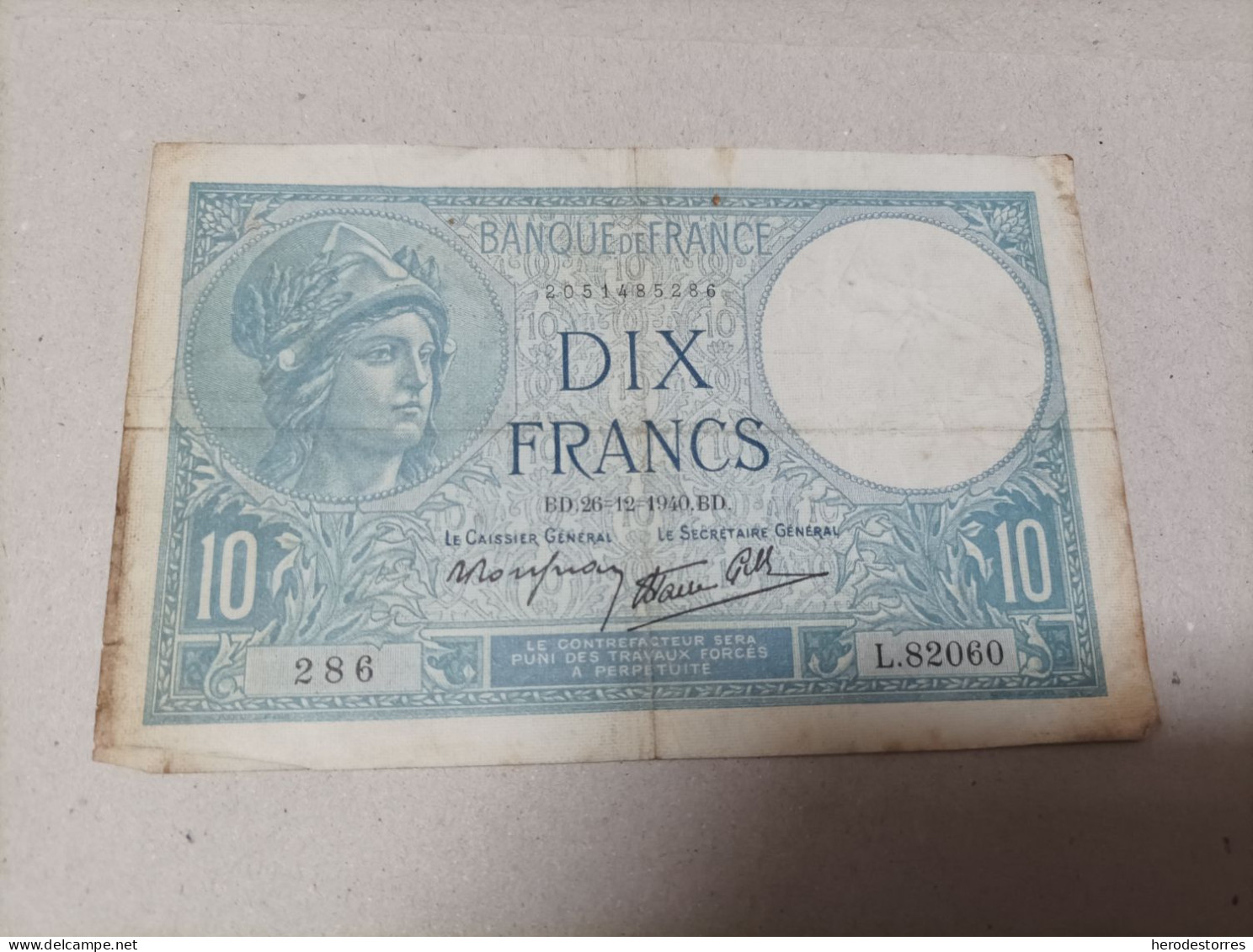 Billete Francia 10 Francs, Año 1940 - 5 F 1943-1947 ''Berger''