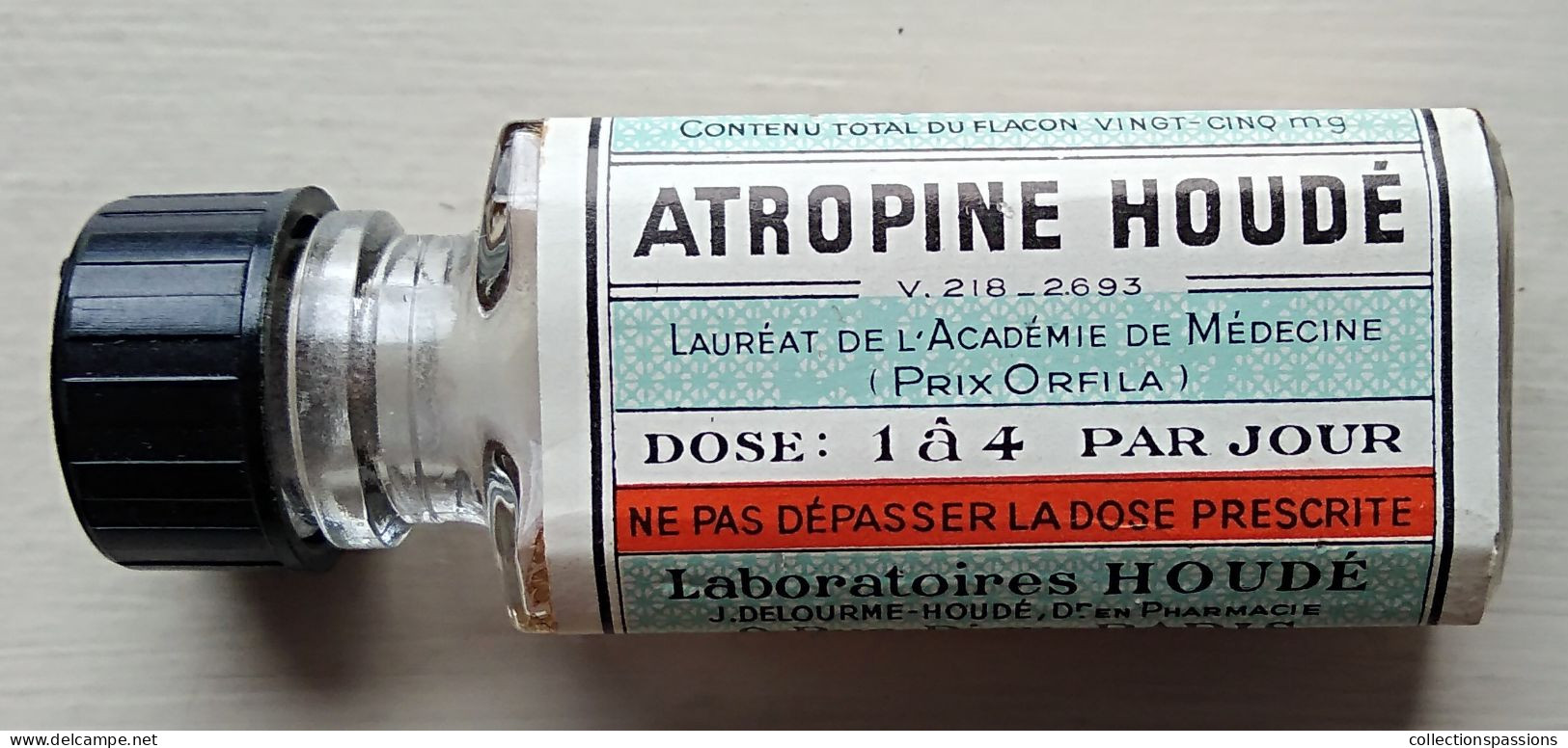 - Ancienne Bouteille De Granules Dans Sa Boite. Atropine Houdé - Objet Ancien De Collection - Pharmacie - - Medizinische Und Zahnmedizinische Geräte