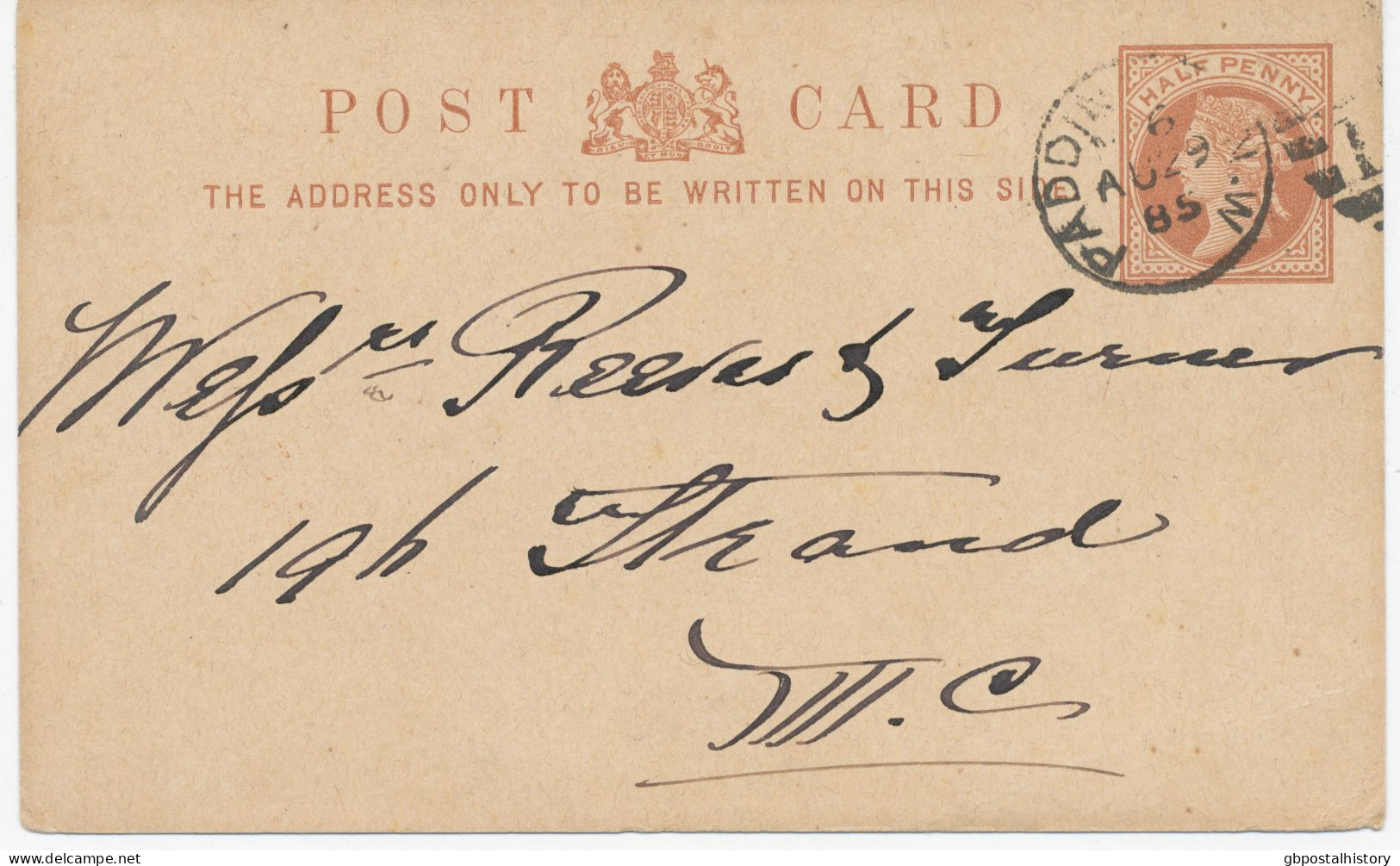 GB „PADDINGTON.W / P / 12“ (LONDON) Duplex Postmark (partly Missing) On Superb QV ½d Postal Stationery Postcard, Locally - Lettres & Documents