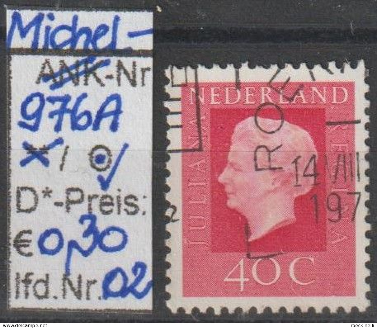 1972 - NIEDERLANDE - FM/DM "Königin Juliana" 40 C Dkl'karminlila - O Gestempelt - S. Scan (976o 01-04 Nl) - Gebruikt