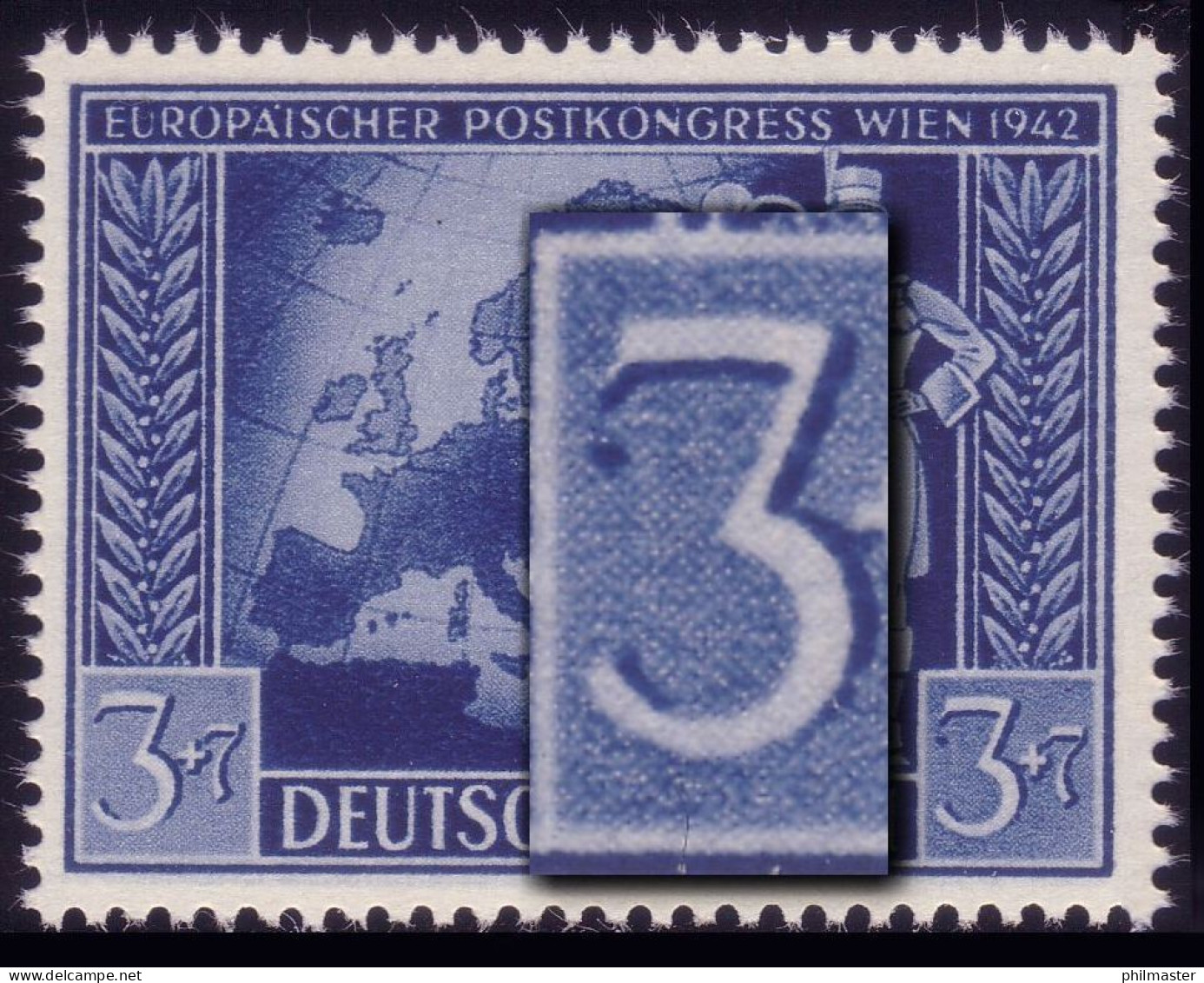 820III Postkongreß 3 Pf - Plattenfehler Blauer Fleck Links Von Der 3, F.29 ** - Abarten & Kuriositäten