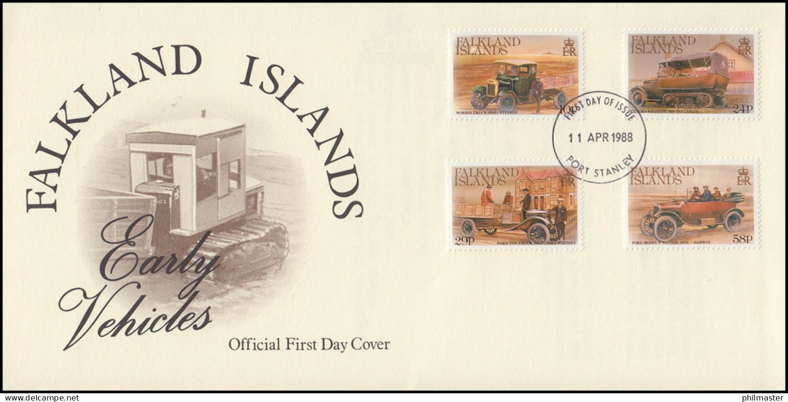 Falklandinseln 476-479 Oldtimer Autos Auf FDC - Islas Malvinas