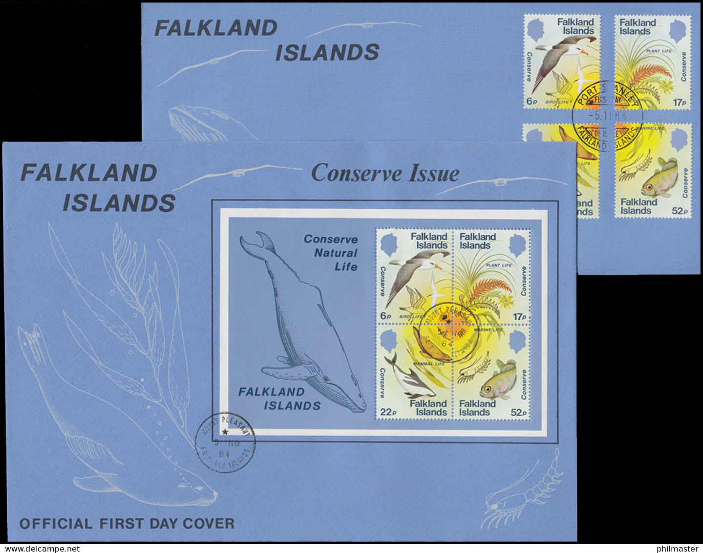 Falklandinseln 415-419 Und Bl.4 Naturschutz Wale Auf Zwei FDC - Islas Malvinas