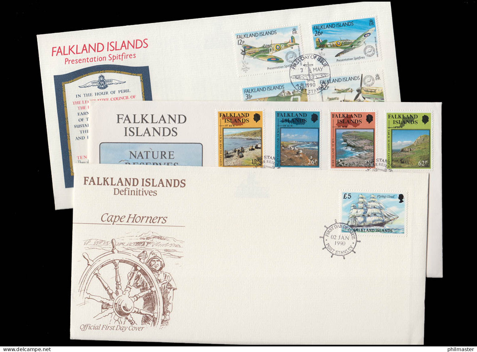 Falklandinseln 517-532 Jahrgang 1990 Kpl. Auf 6 FDC, Schiffe Flugzeuge Albatros - Islas Malvinas