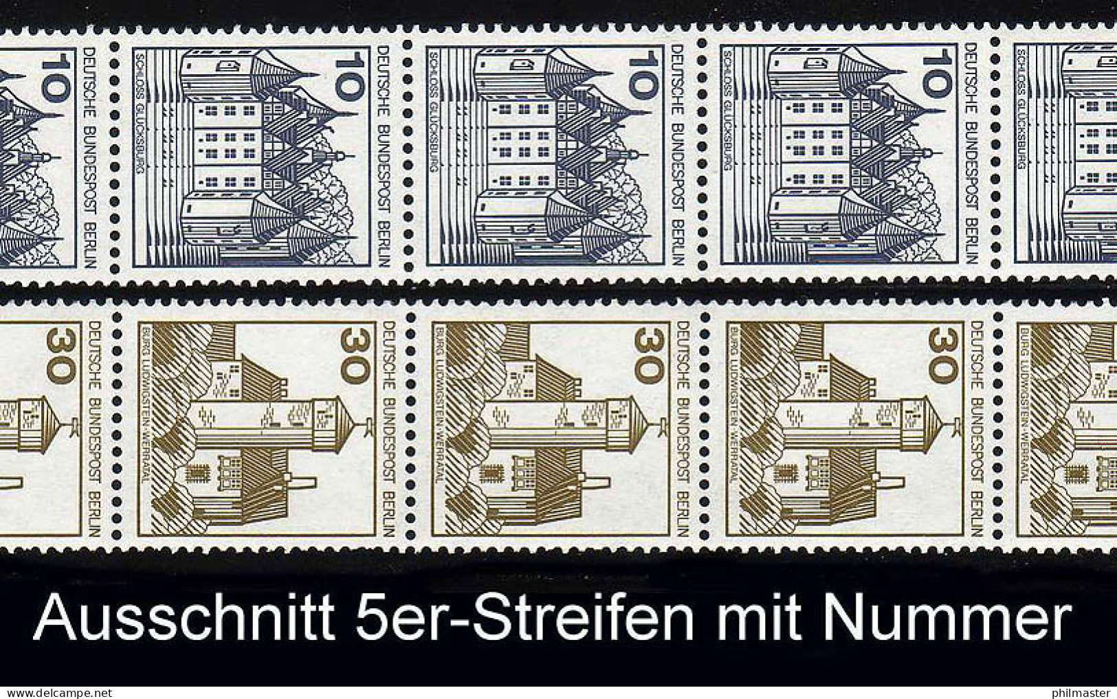 532+534 BuS 10 Pf/30 Pf. LETTERSET Komplett Im 5er-Streifen Mit Zählnummer, ** - Rolstempels