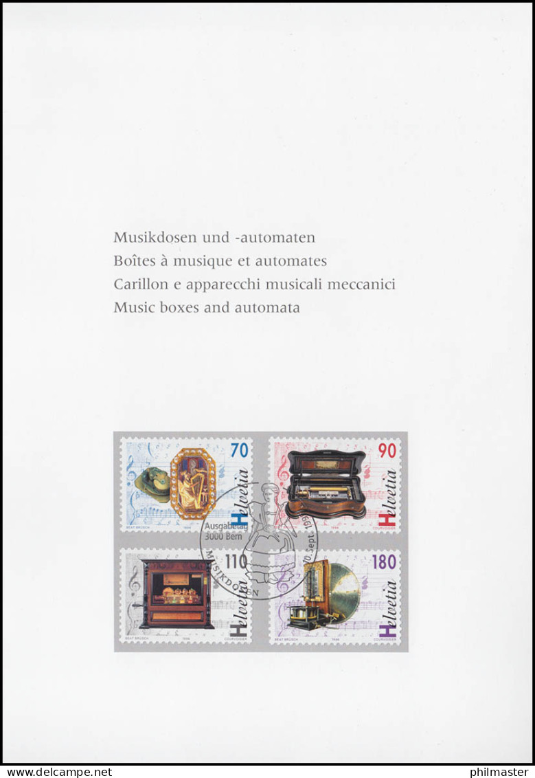 Schweiz 1585-1588 Musikdosen & -automaten 1996, PTT-Grußkarte Zum Jahreswechsel - Maximumkaarten