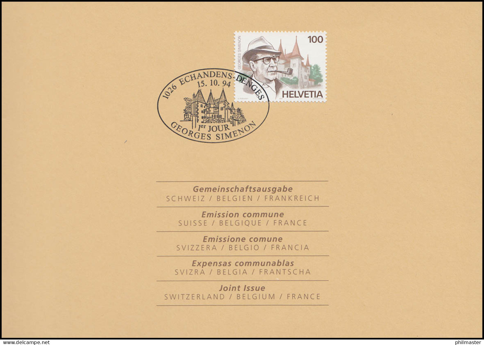 Schweiz 1535 Georges Simenon 1994, PTT-Grußkarte Zum Jahreswechsel - Maximum Cards