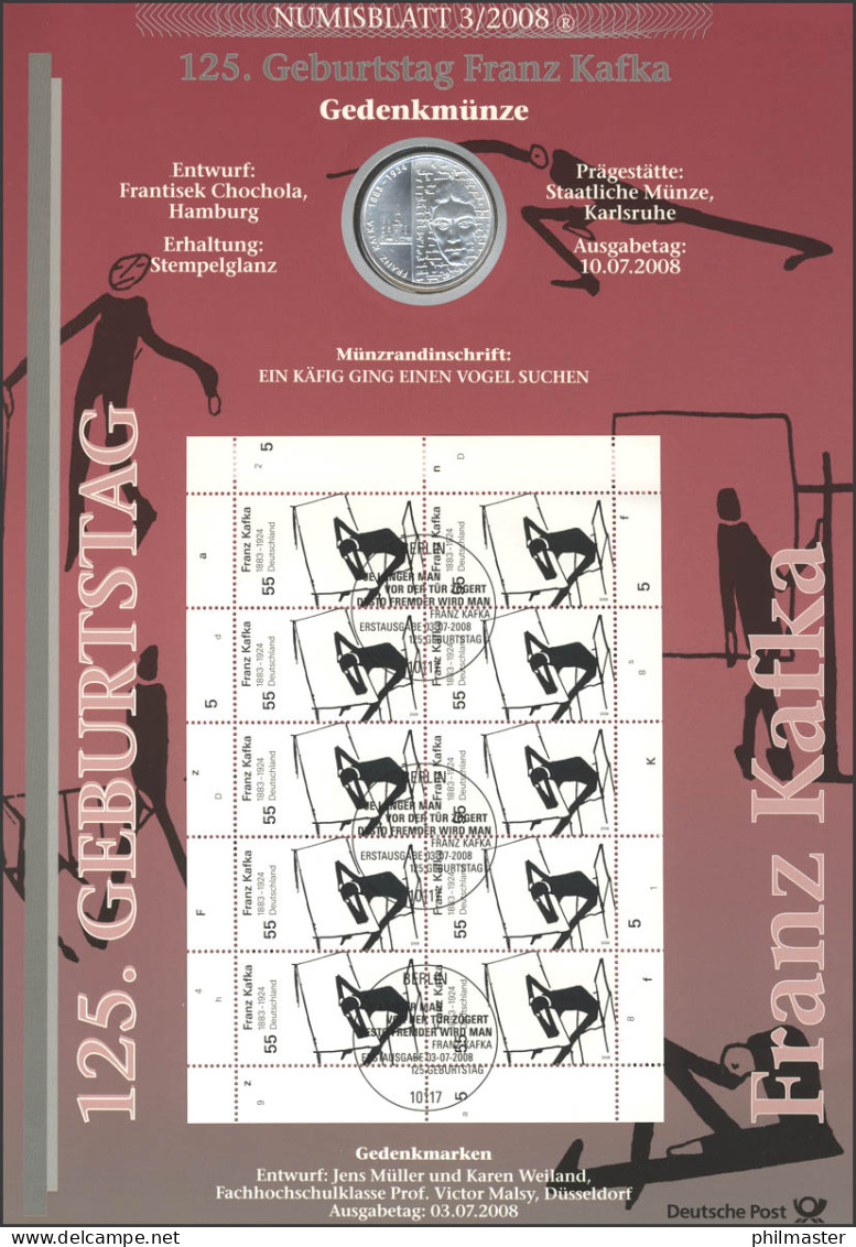 2680 Schriftsteller Franz Kafka - Numisblatt 3/2008 - Numisbriefe