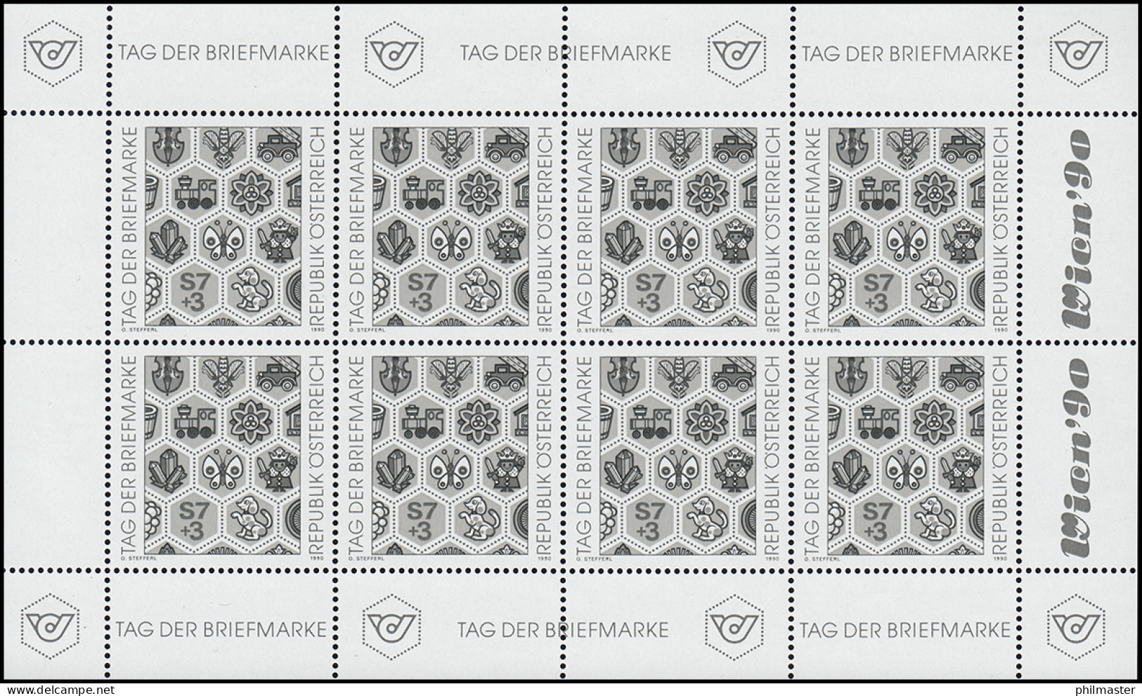Schwarzdruck 1990 Tag Der Briefmarke - 8 Werte Als Kleinbogen - Essais & Réimpressions