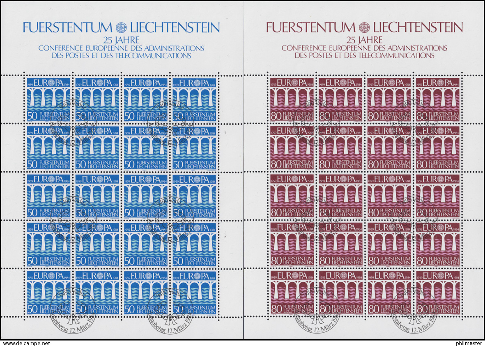 837-838 Europa /CEPT - Brücken 1984, Kleinbogen-Satz ESSt VADUZ 12.2.1984 - Oblitérés