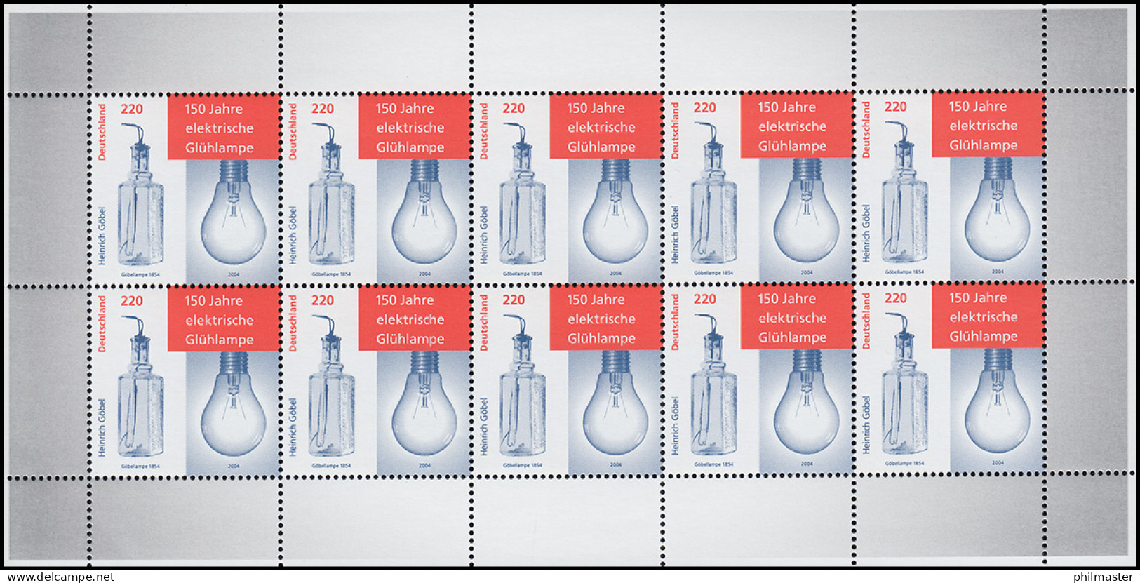 2395 Jubiläum 100 Jahre Elektrische Glühlampe - 10er-Bogen ** Postfrisch - 2001-2010
